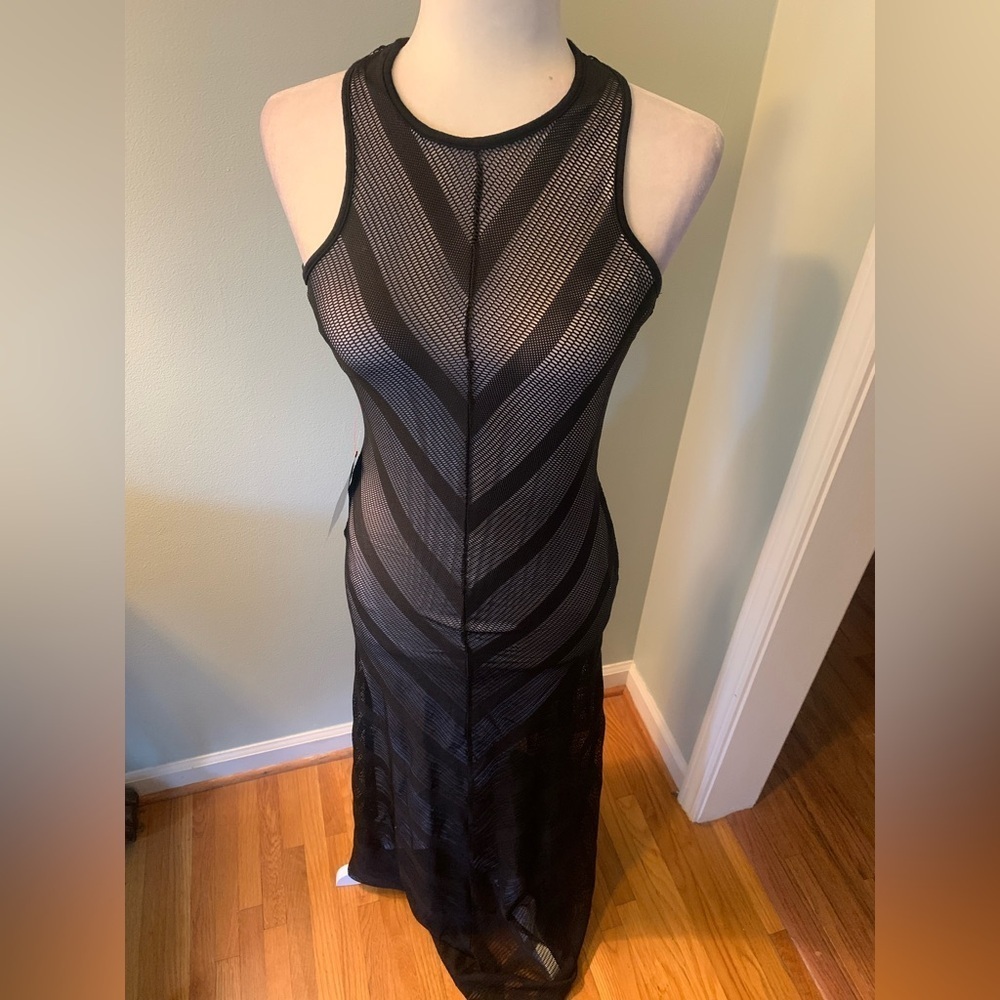 Bebe Black Sheer Striped Maxi Dress, size S